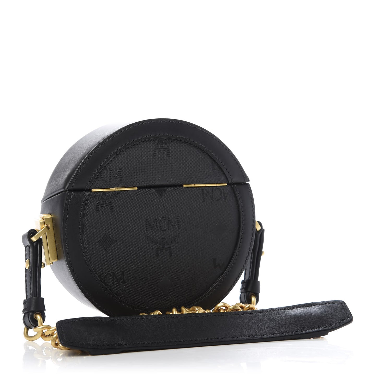 Monogram Coated Canvas Studded Berlin Tambourine Round Crossbody Black