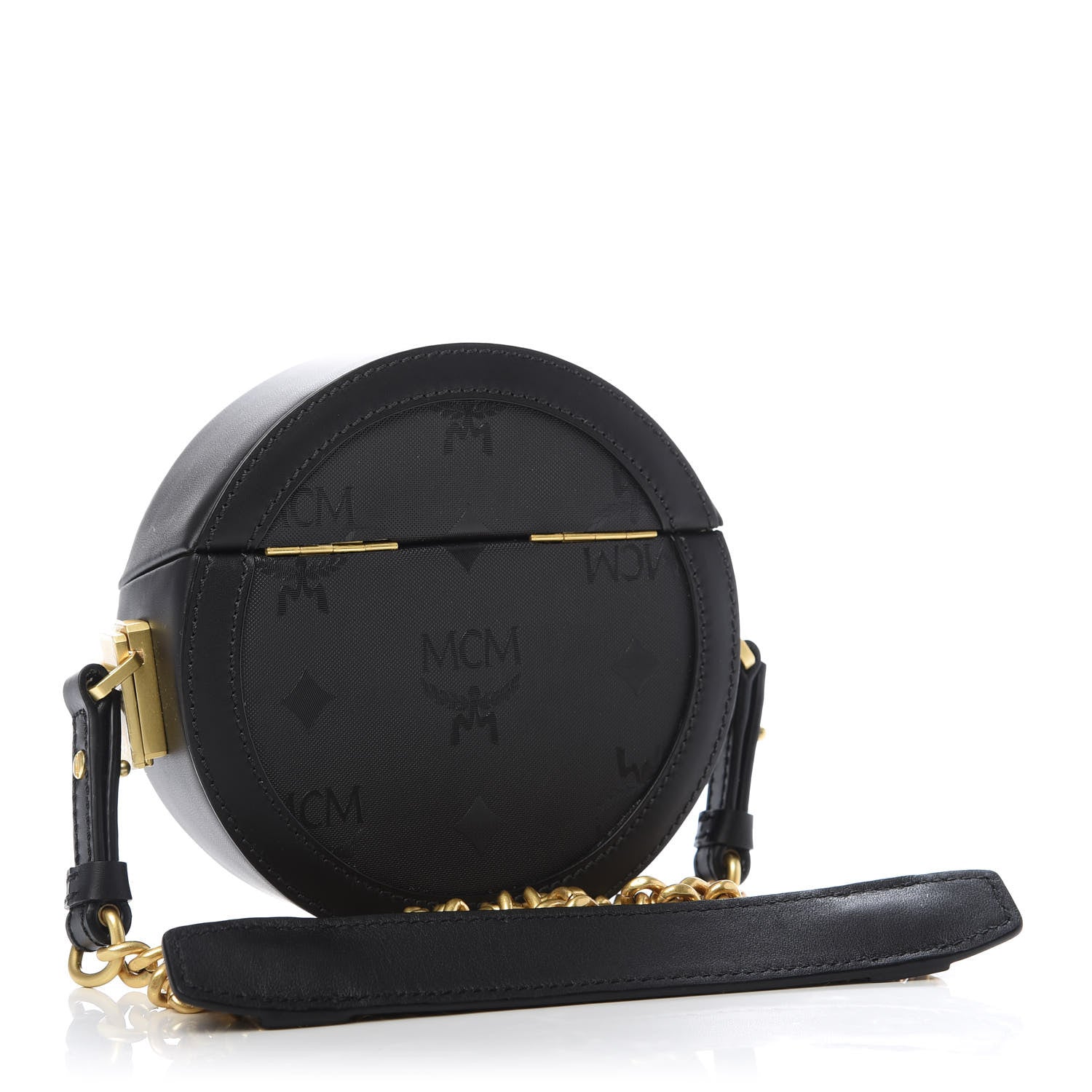 MCM Monogram Coated Canvas Studded Berlin Tambourine Round Crossbody Black 3 of 8