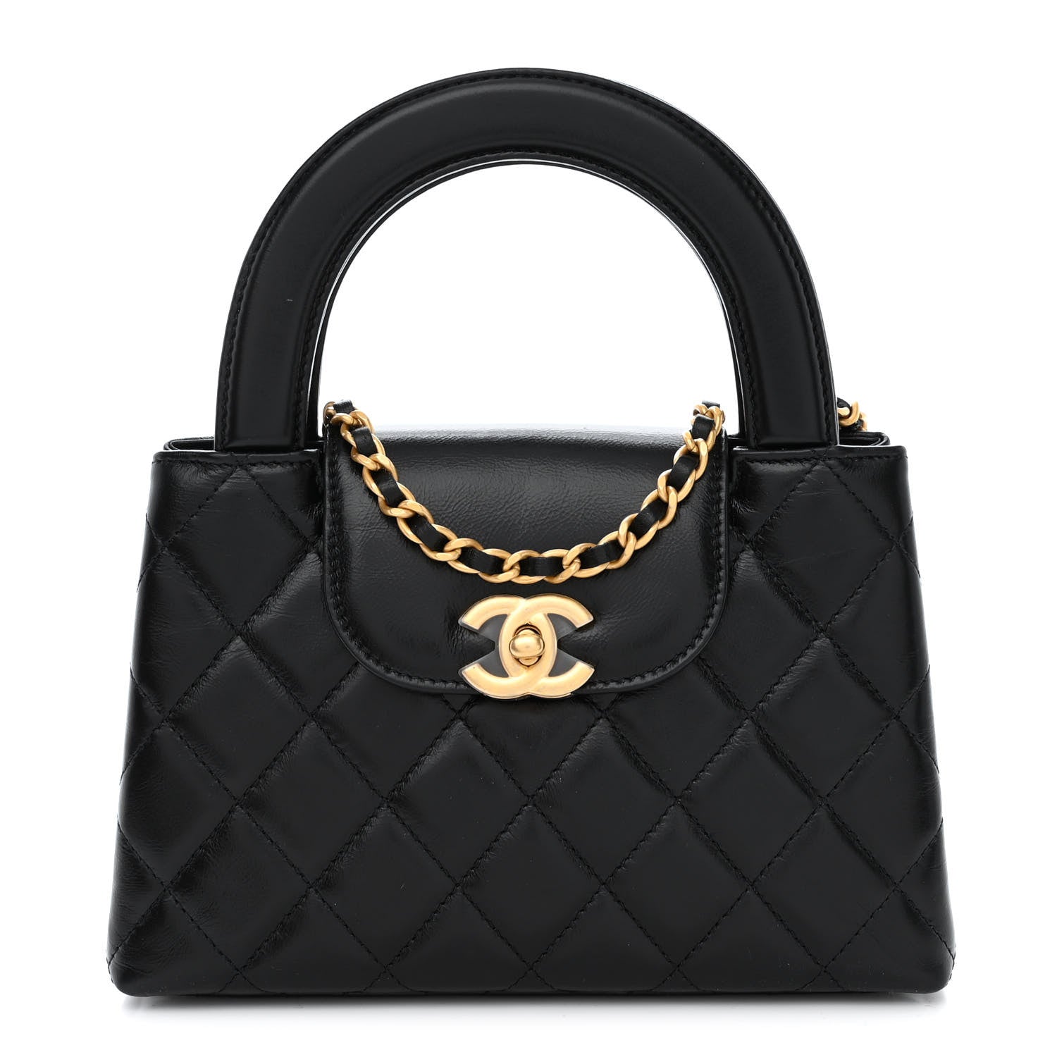 Chanel Shiny Aged Calfskin Quilted Nano Kelly Shopper Black 1 of 11