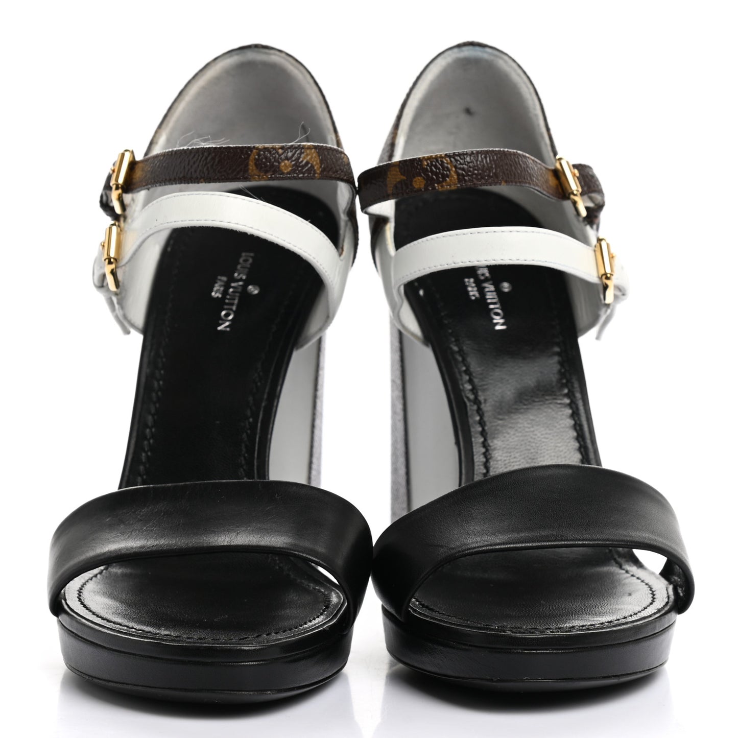 Calfskin Monogram Matchmake Cross Sandals 36 Black White