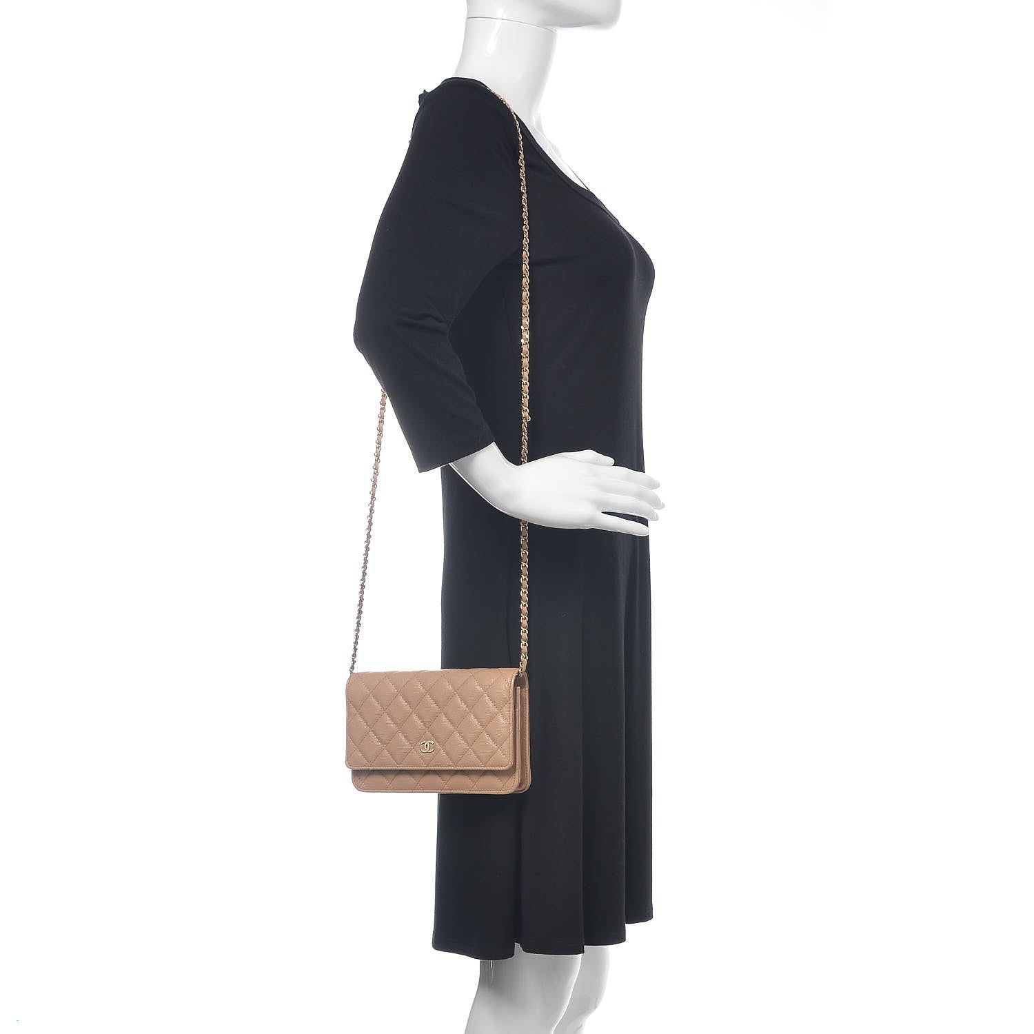 Chanel Caviar Quilted Wallet On Chain WOC Beige 2 of 13