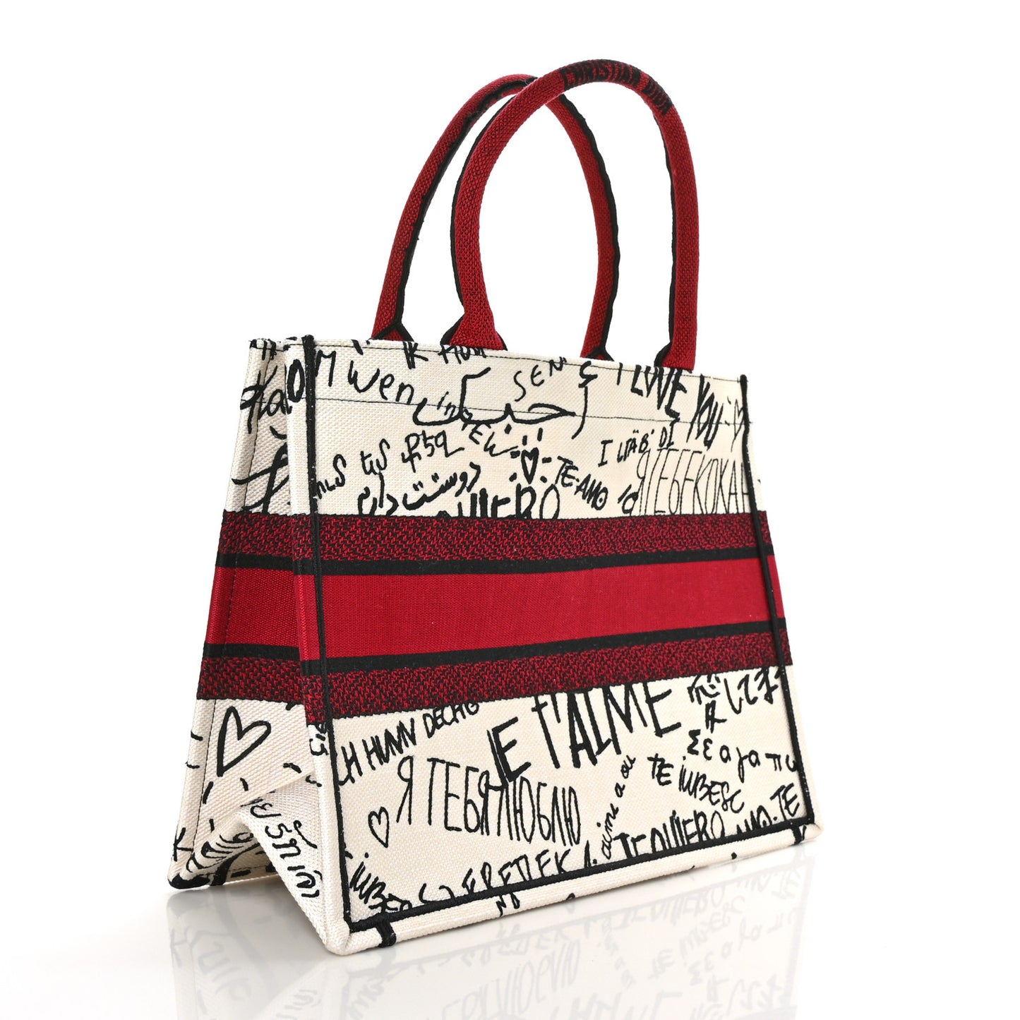 Canvas Embroidered Medium Dioramour Graffiti Book Tote Latte Multicolor