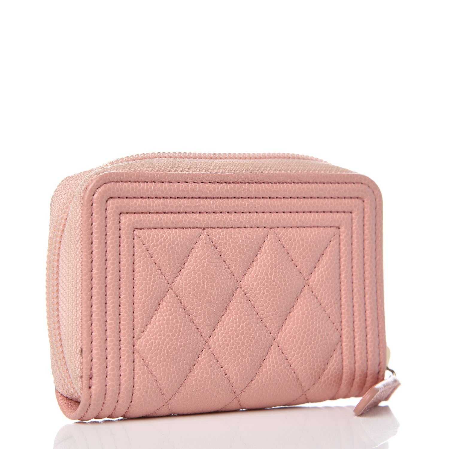Chanel Caviar Quilted Boy Zip Around Coin Purse Wallet Pink 3 of 8