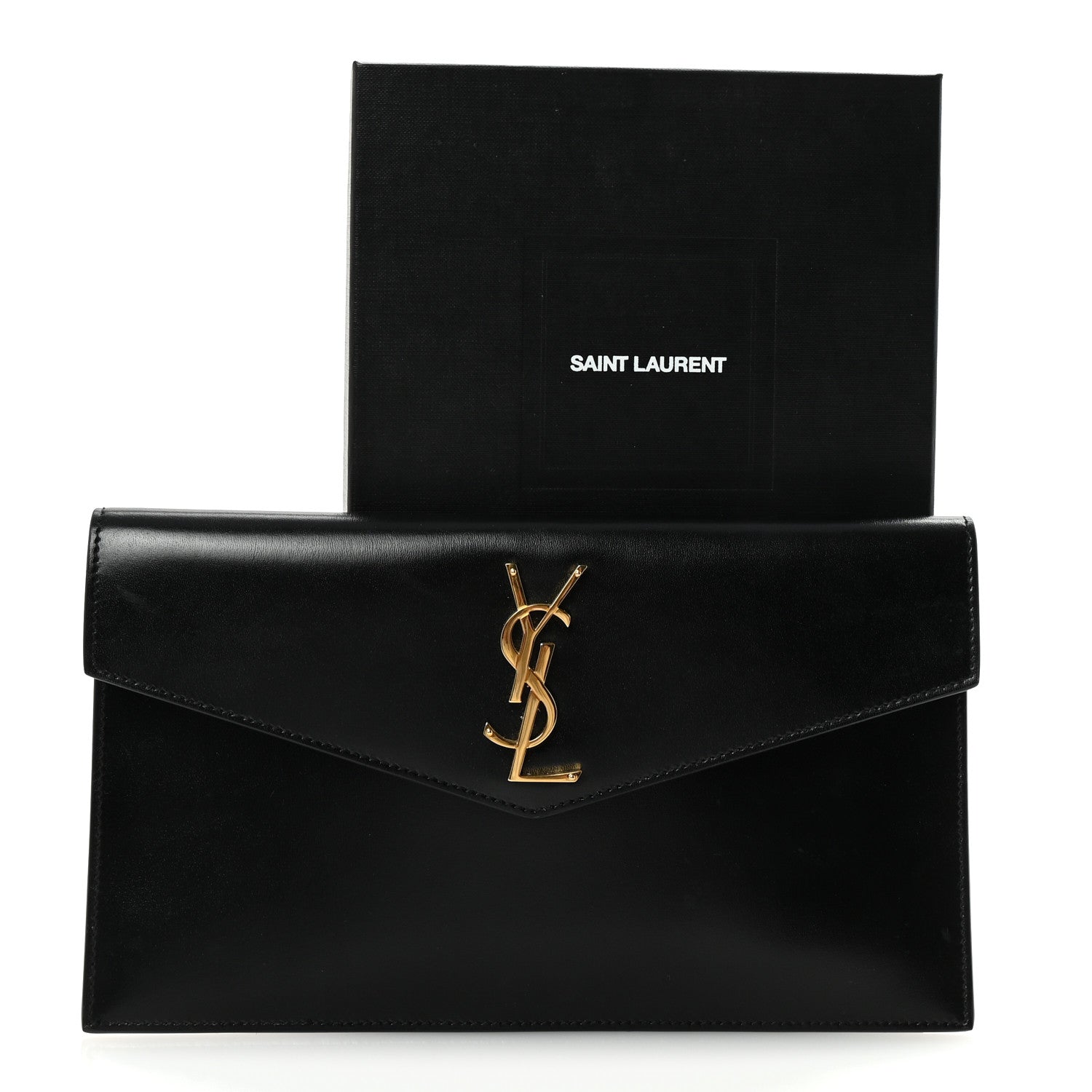 Saint Laurent Smooth Shiny Calfskin Monogram Uptown Pouch Black 7 of 7