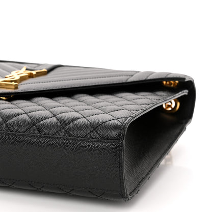 Saint Laurent Grain De Poudre Textured Mixed Matelasse Large Triquilt Monogram Satchel Black 10 of 10