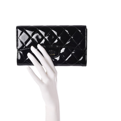 Chanel Patent Calfskin Quilted Large Flap Wallet Black 2 of 9