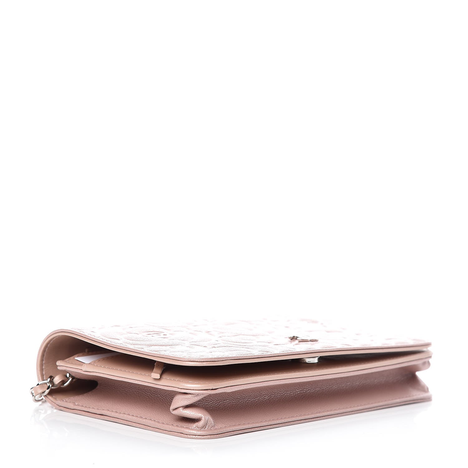 Chanel Goatskin Camellia Embossed Wallet On Chain WOC Light Pink 4 of 10