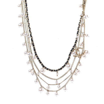 Chanel Pearl Crystal Lambskin CC Short Multi Strand Necklace Light Gold Black 1 of 5