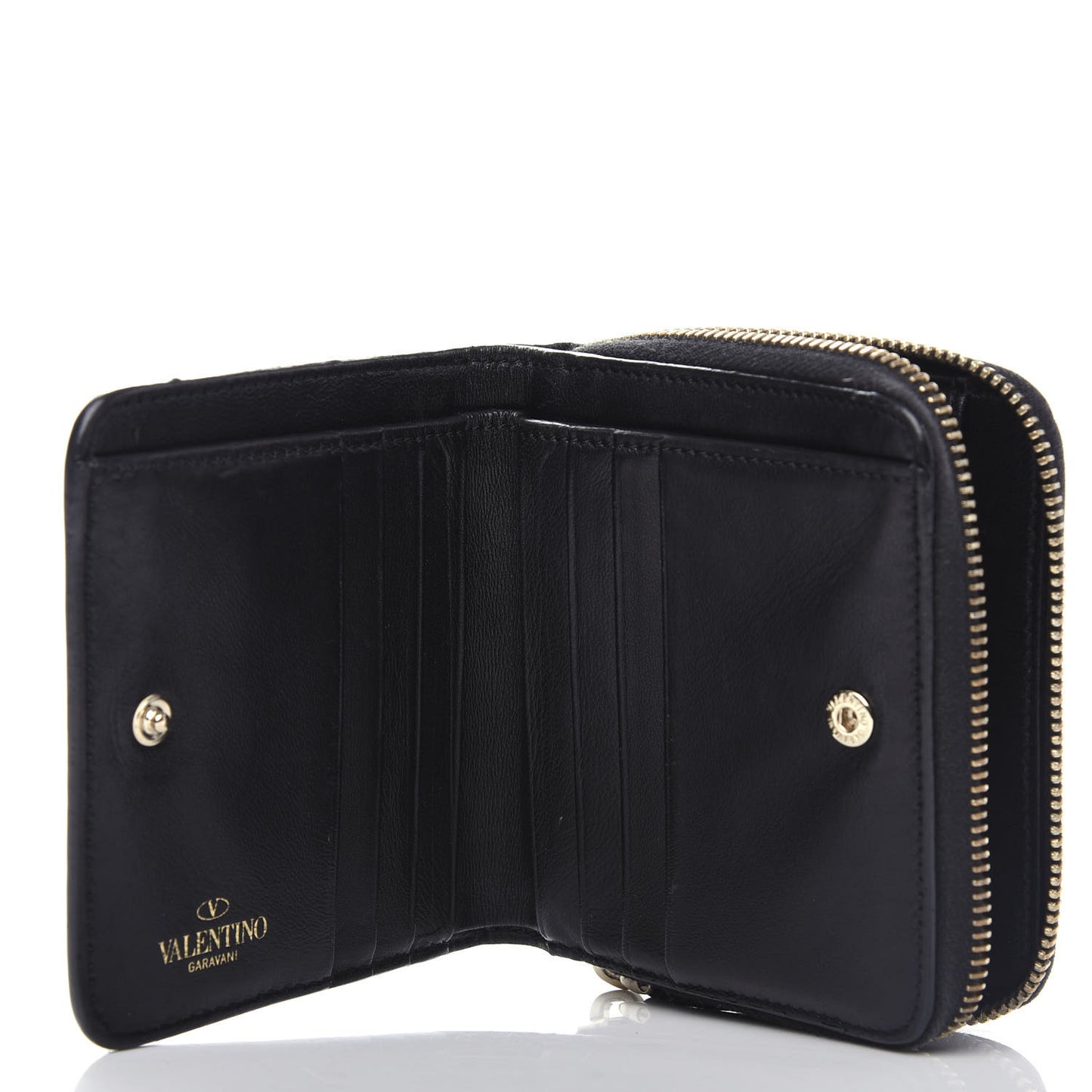 Nappa Rockstud Spike Compact Zip Around Wallet Black