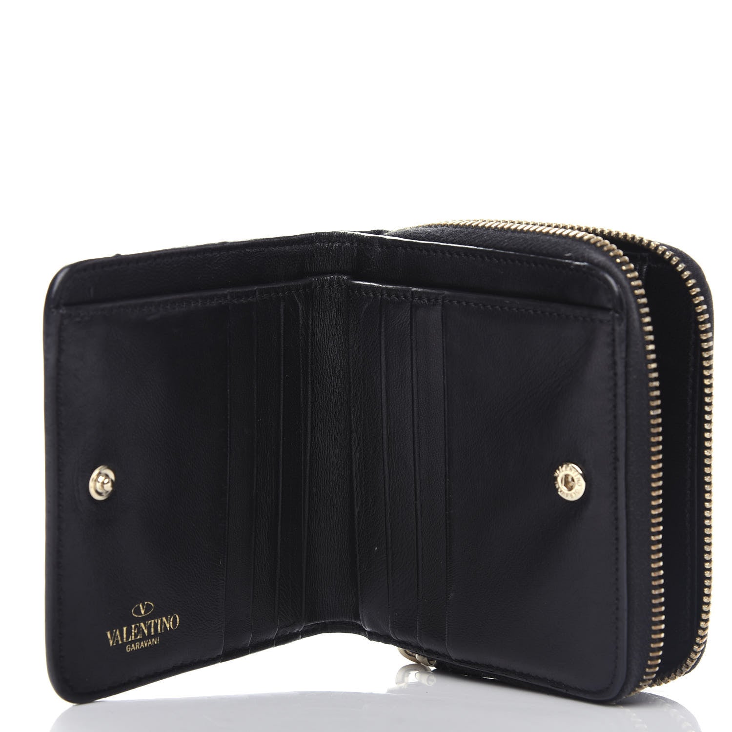 Valentino Garavani Nappa Rockstud Spike Compact Zip Around Wallet Black 6 of 7