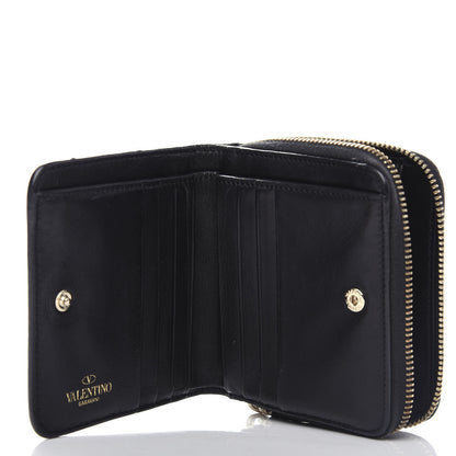 Valentino Garavani Nappa Rockstud Spike Compact Zip Around Wallet Black 6 of 7