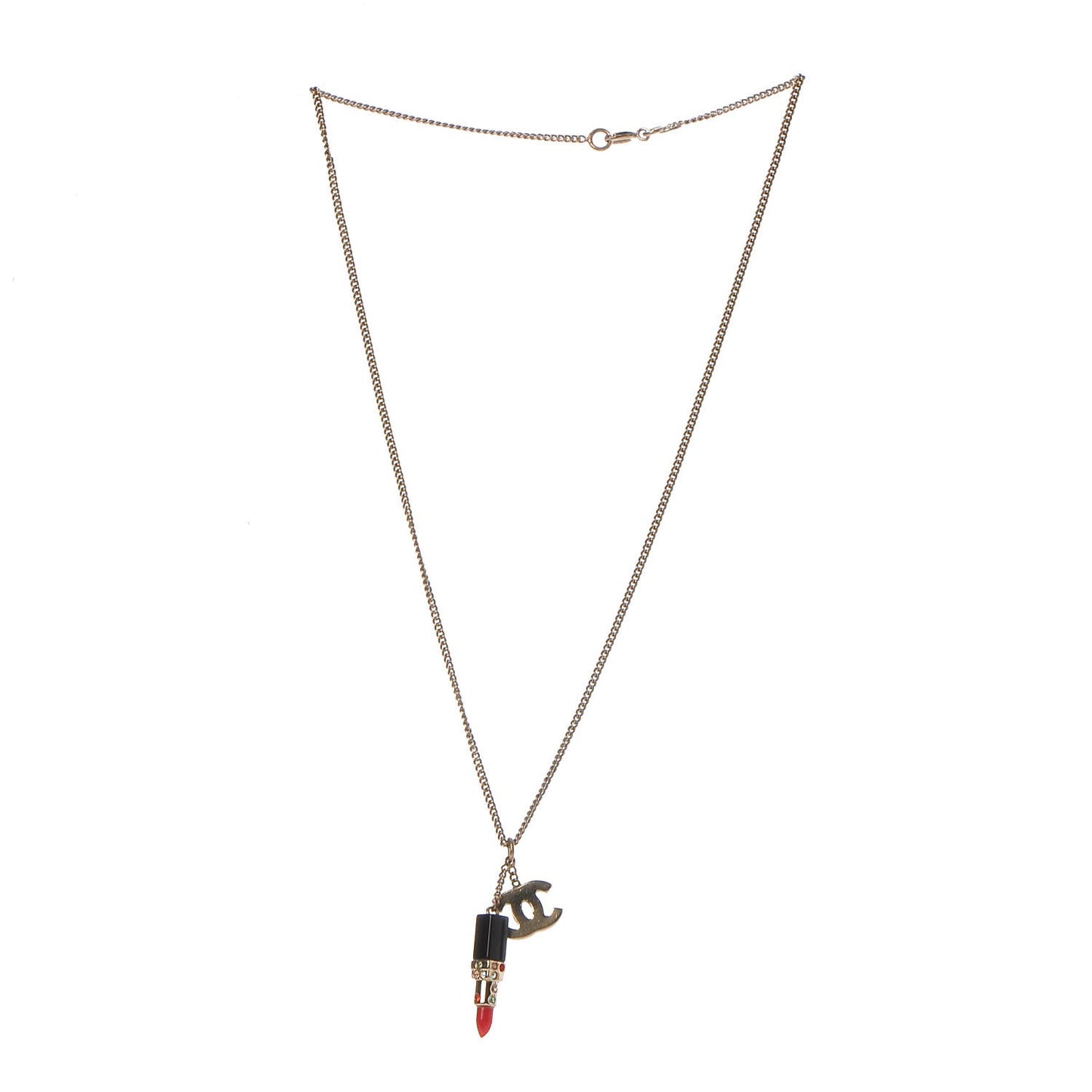 Resin Crystal Lipstick CC Necklace Gold