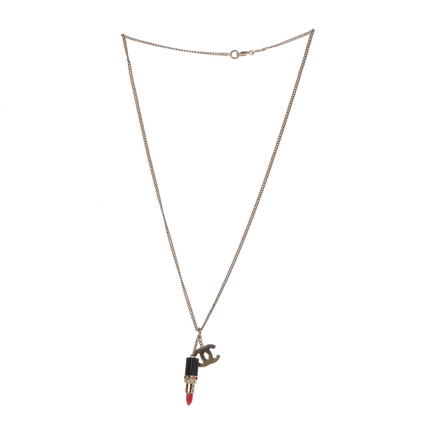 Chanel Resin Crystal Lipstick CC Necklace Gold 3 of 7