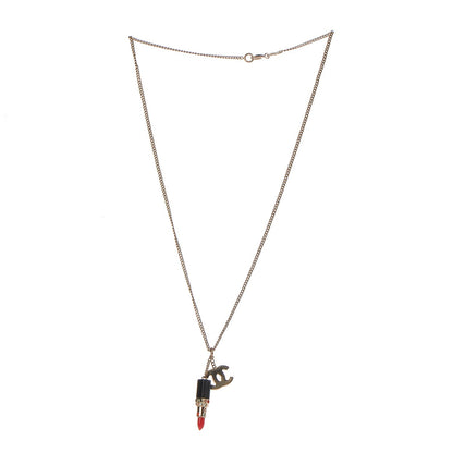 Chanel Resin Crystal Lipstick CC Necklace Gold 3 of 7
