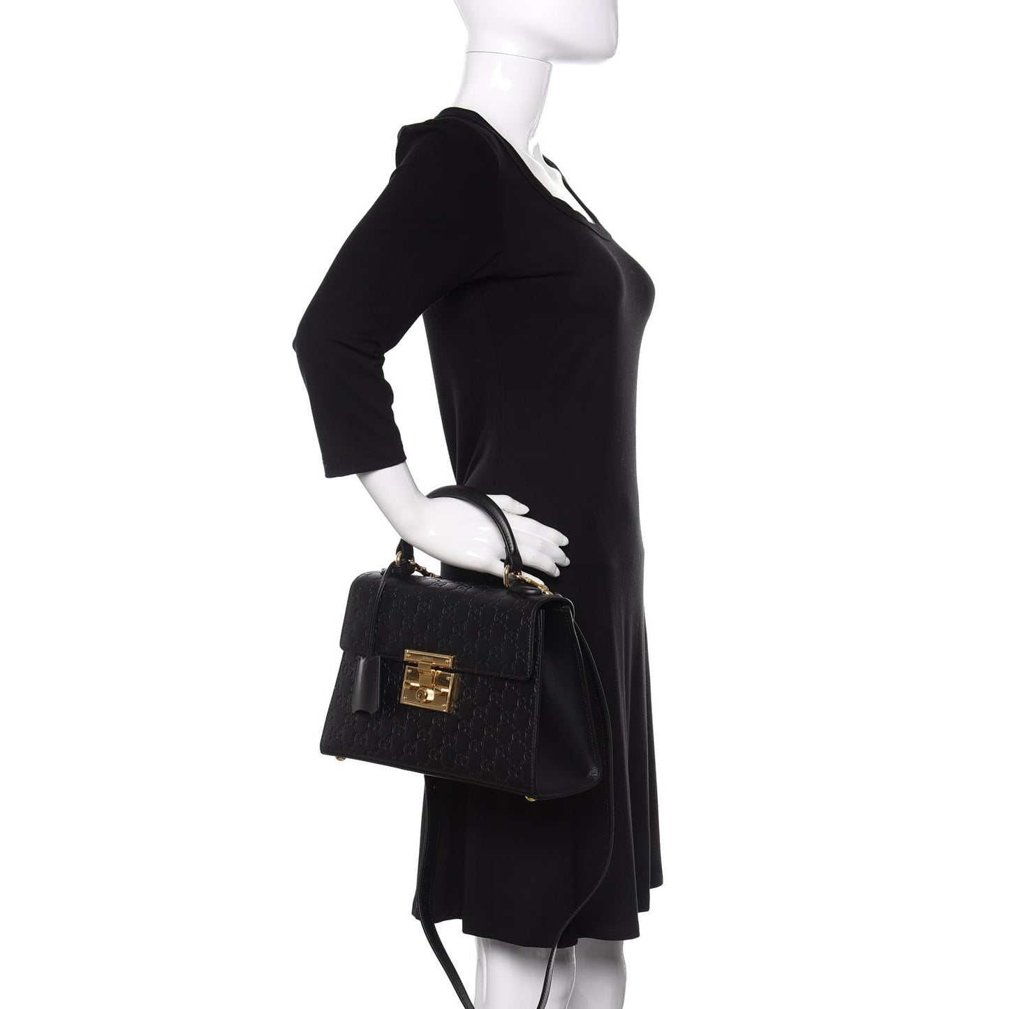 Guccissima Signature Small Padlock Top Handle Bag Black