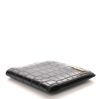 Saint Laurent Calfskin Crocodile Embossed Tiny Monogram Credit Card Wallet Black 4 of 9