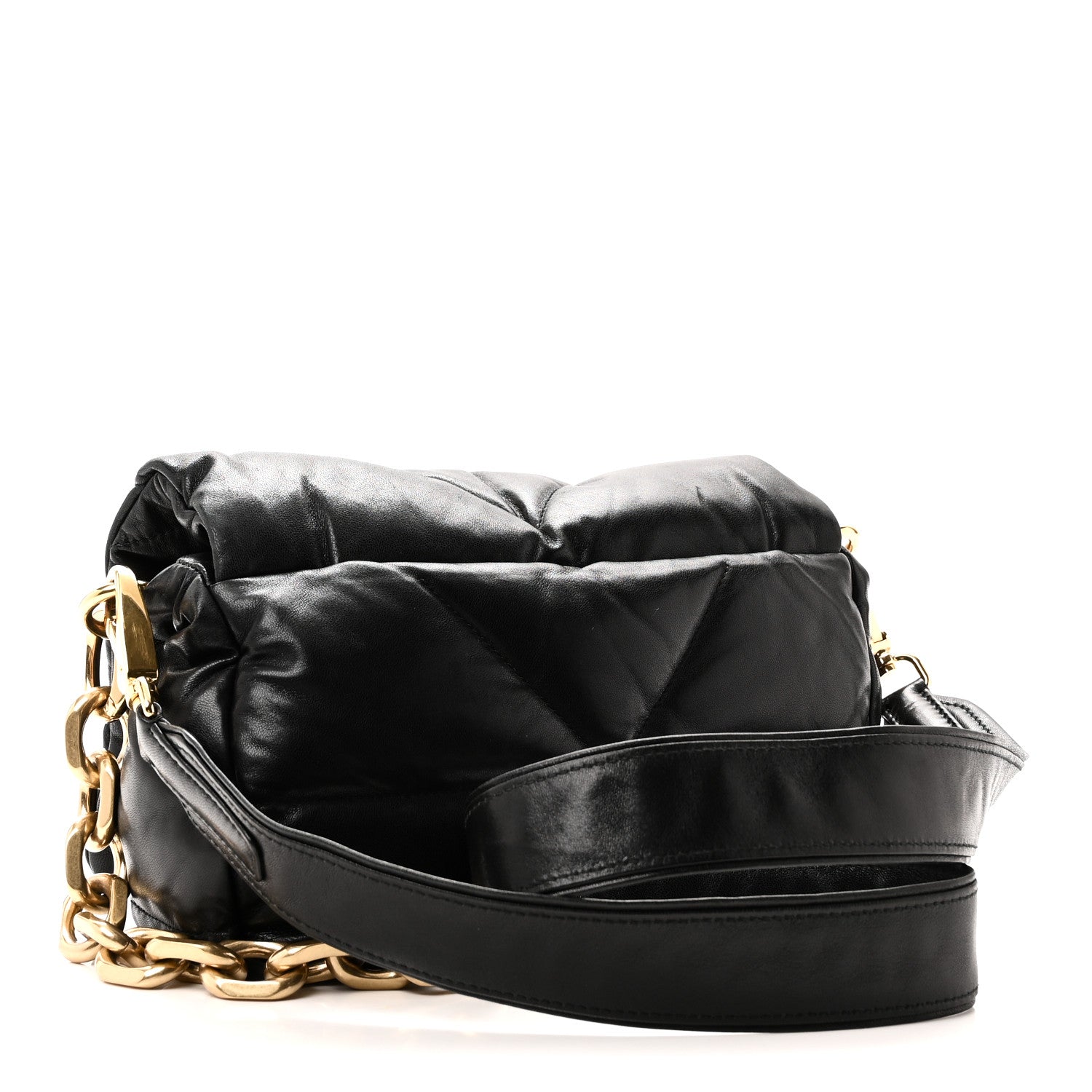 Prada Nappa Soft Padded Logo Embossed Triangle Quilted Small Shoulder Bag Black 3 of 9