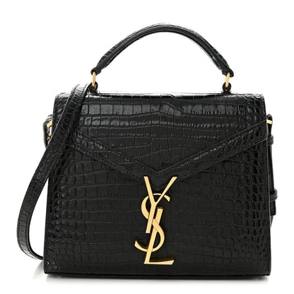 Saint Laurent Calfskin Crocodile Embossed Mini Classic Monogram Cassandra Top Handle Black 1 of 10