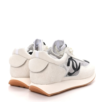 Chanel Mesh Suede Calfskin Womens CC Sneakers 39.5 White Black 5 of 8