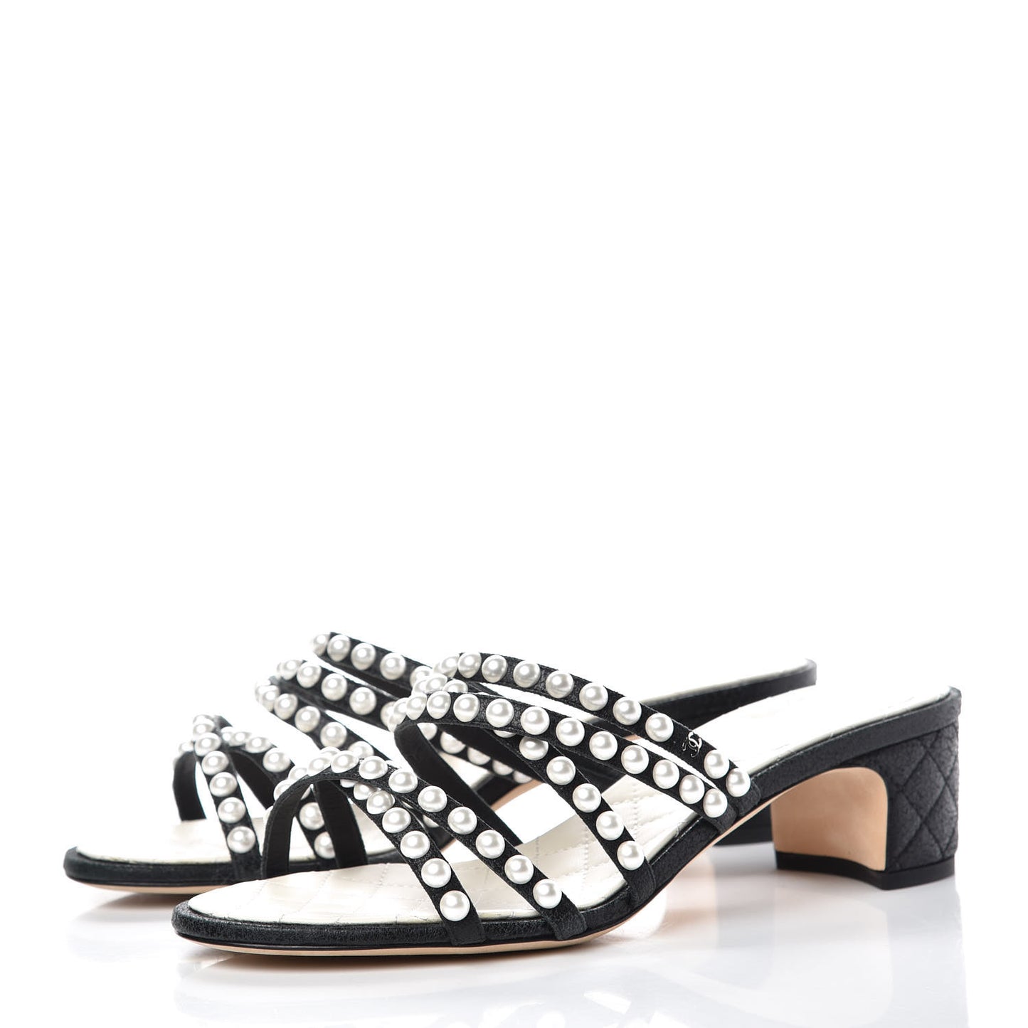 Crackled Lambskin Pearl Mules 40 Black