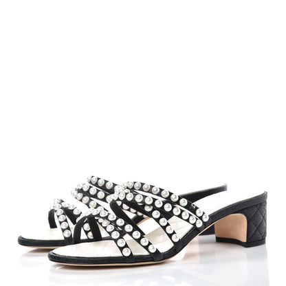 Chanel Crackled Lambskin Pearl Mules 40 Black 3 of 8