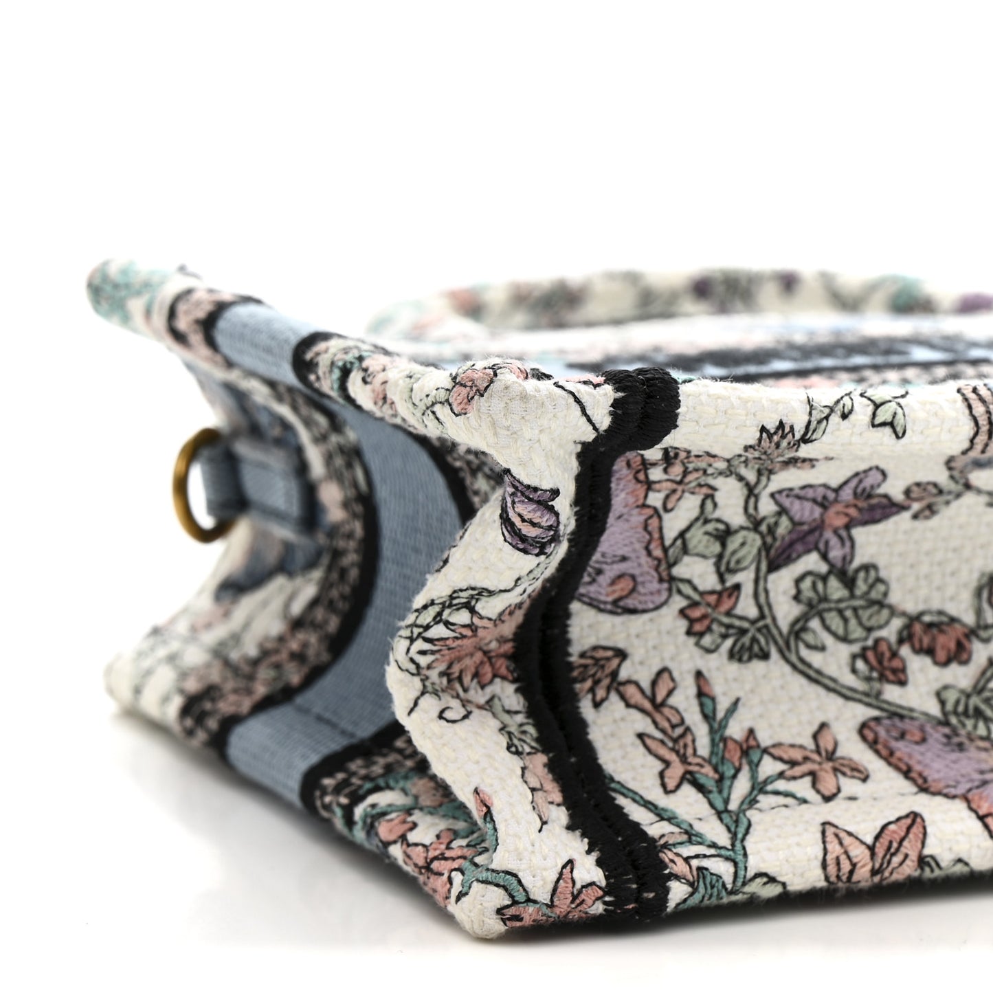 Canvas Embroidered Butterfly Mini Book Tote With Strap White Multicolor