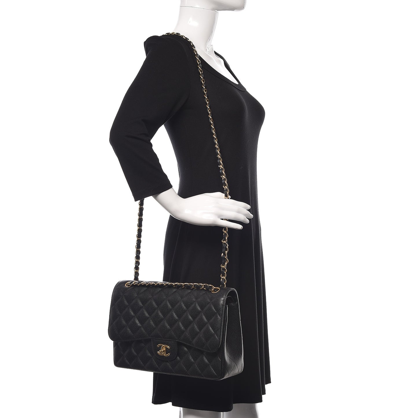 Caviar Quilted Jumbo Double Flap Black
