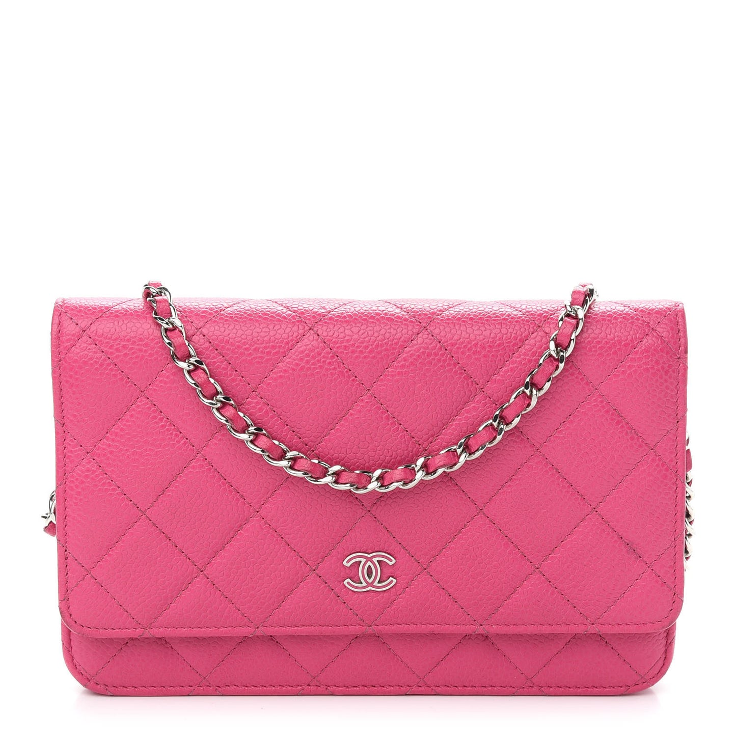 Caviar Quilted Wallet On Chain WOC Fuchsia