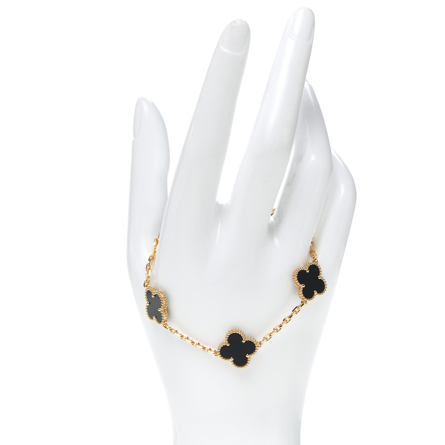 18K Yellow Gold Black Onyx 5 Motifs Vintage Alhambra Bracelet