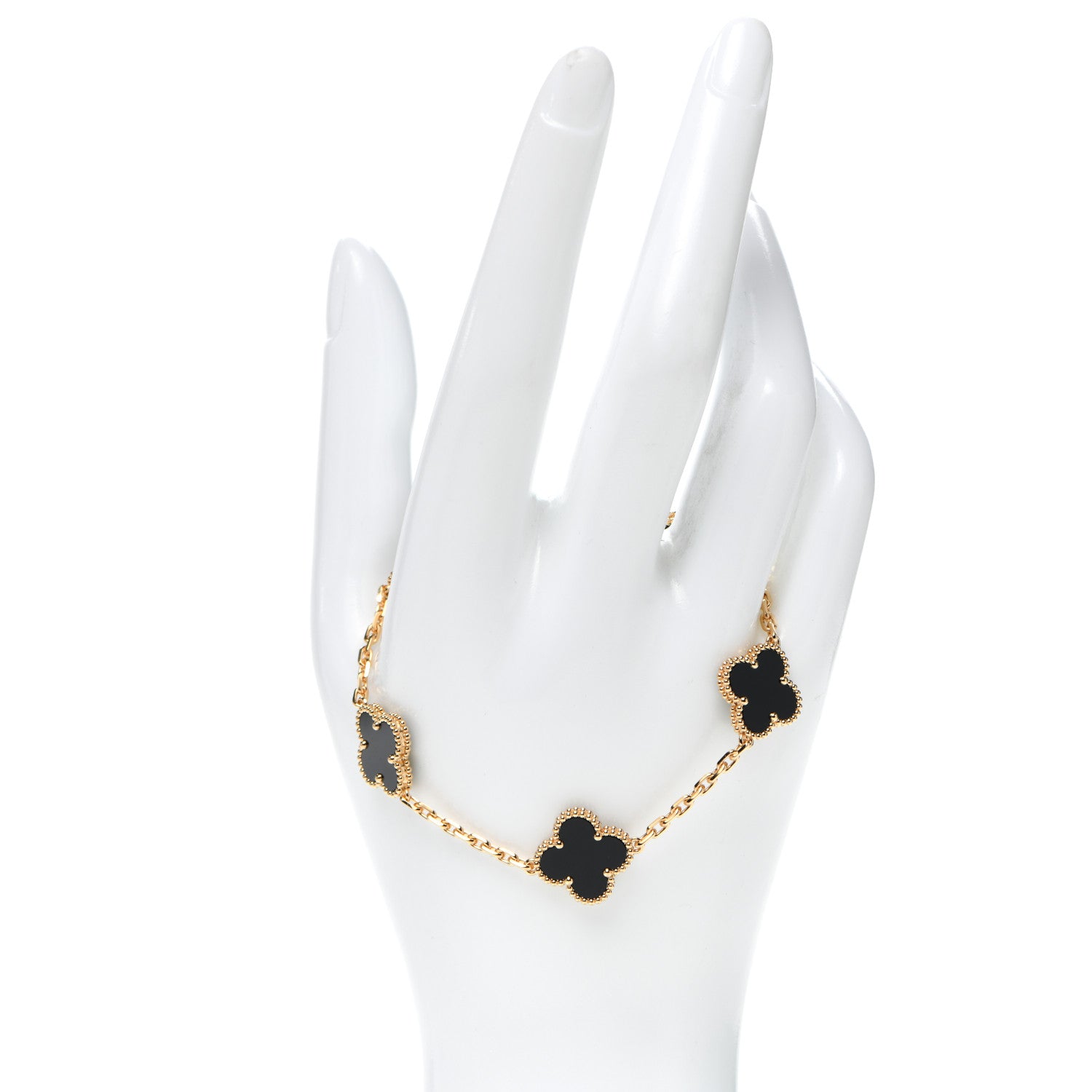 Van Cleef & Arpels 18K Yellow Gold Black Onyx 5 Motifs Vintage Alhambra Bracelet 2 of 7