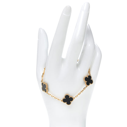 Van Cleef & Arpels 18K Yellow Gold Black Onyx 5 Motifs Vintage Alhambra Bracelet 2 of 7