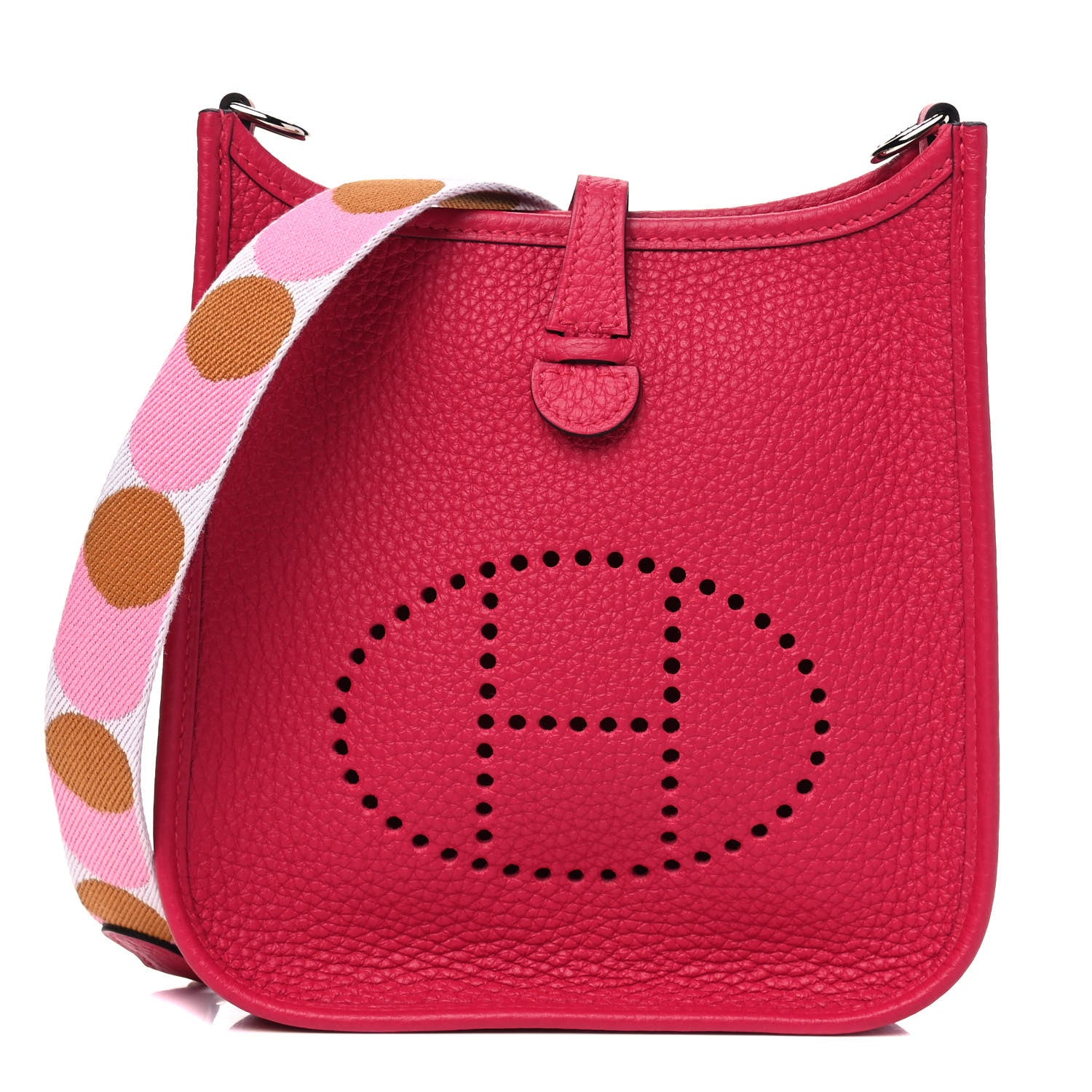 Hermes Taurillon Clemence Flipperball Sangle Evelyne TPM Framboise 1 of 5