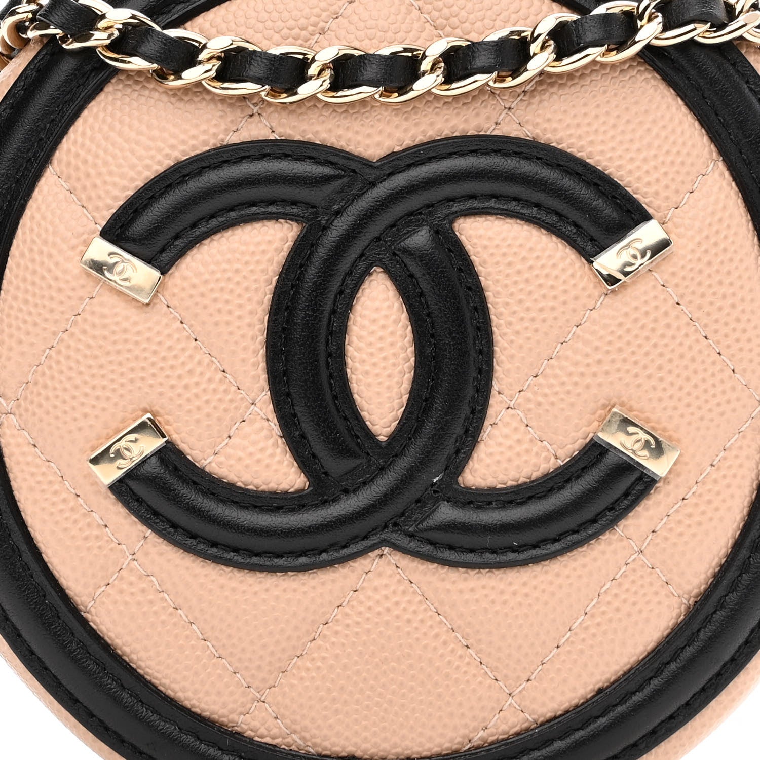 Chanel Caviar Quilted Round Filigree Crossbody Beige Black 8 of 12