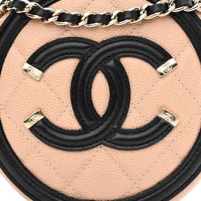 Chanel Caviar Quilted Round Filigree Crossbody Beige Black 8 of 12