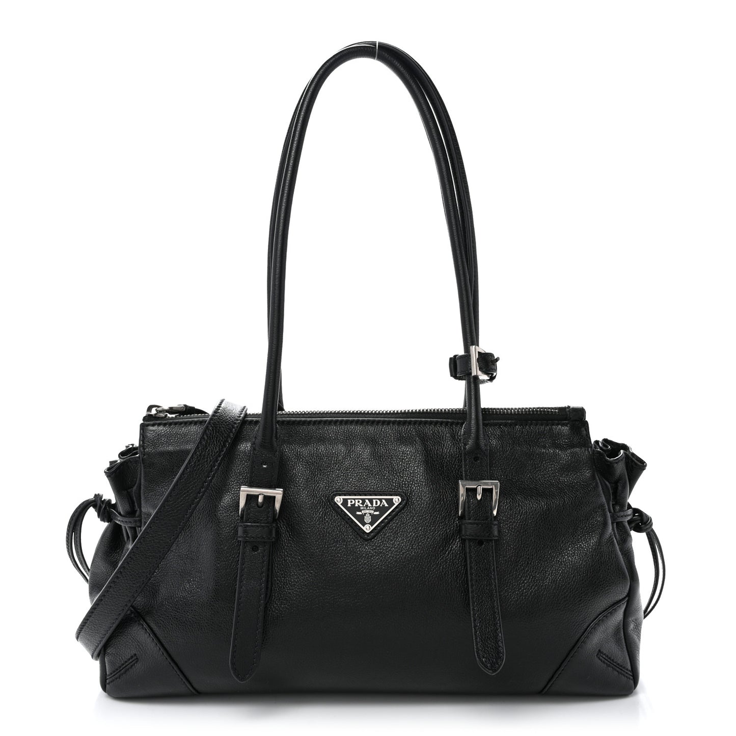 Antiqued Calfskin Triangle Medium Bonnie Shoulder Bag Black