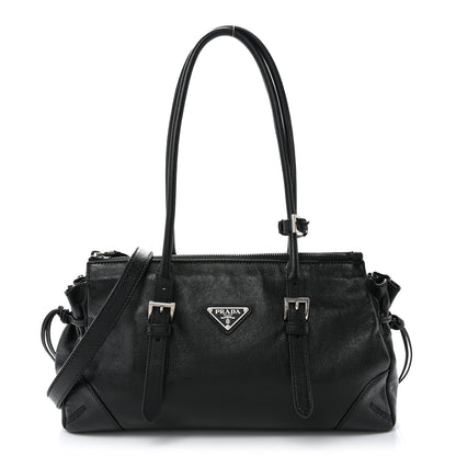 Prada Antiqued Calfskin Triangle Medium Bonnie Shoulder Bag Black 1 of 10