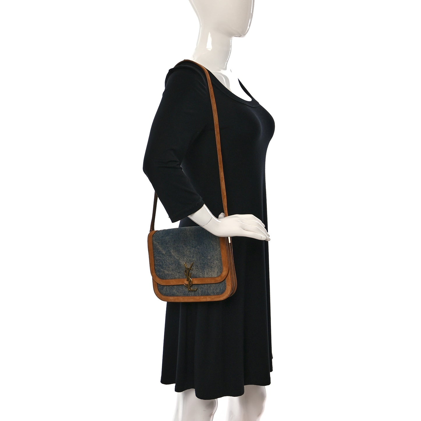 Denim Suede Monogram Medium Solferino Soft Satchel Blue Cinnamon