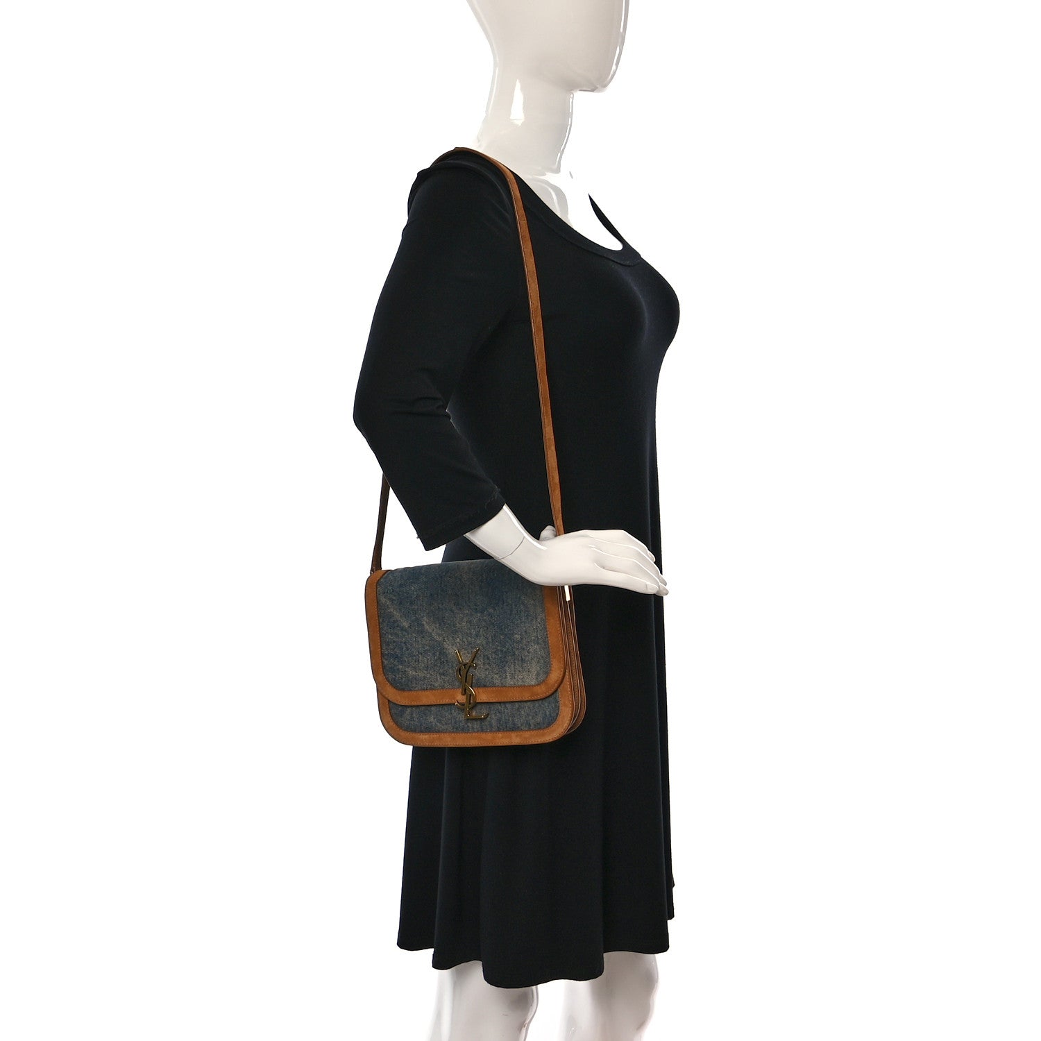 Saint Laurent Denim Suede Monogram Medium Solferino Soft Satchel Blue Cinnamon 2 of 9