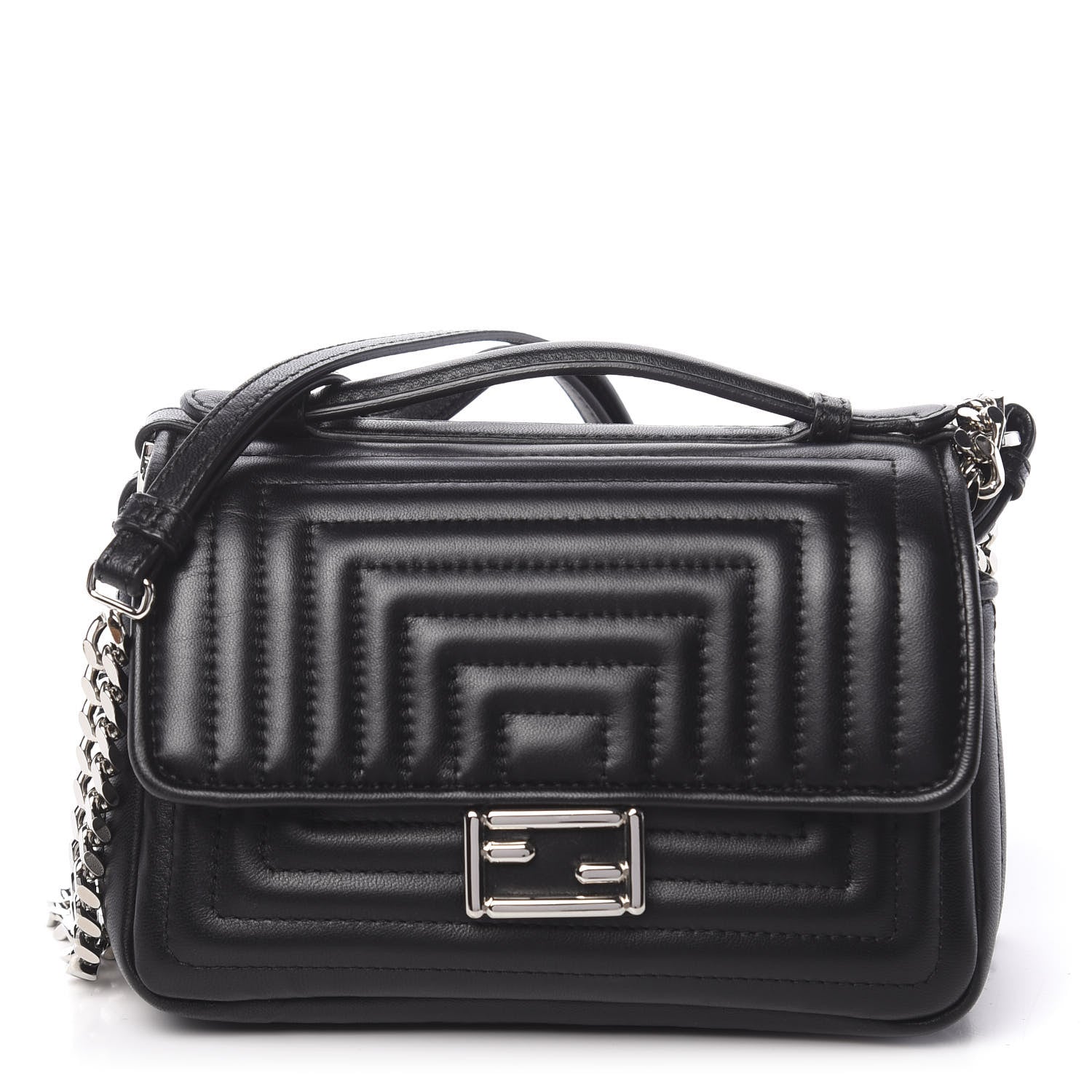 Fendi Shiny Nappa Trapuntata Micro Double Baguette Black 1 of 12