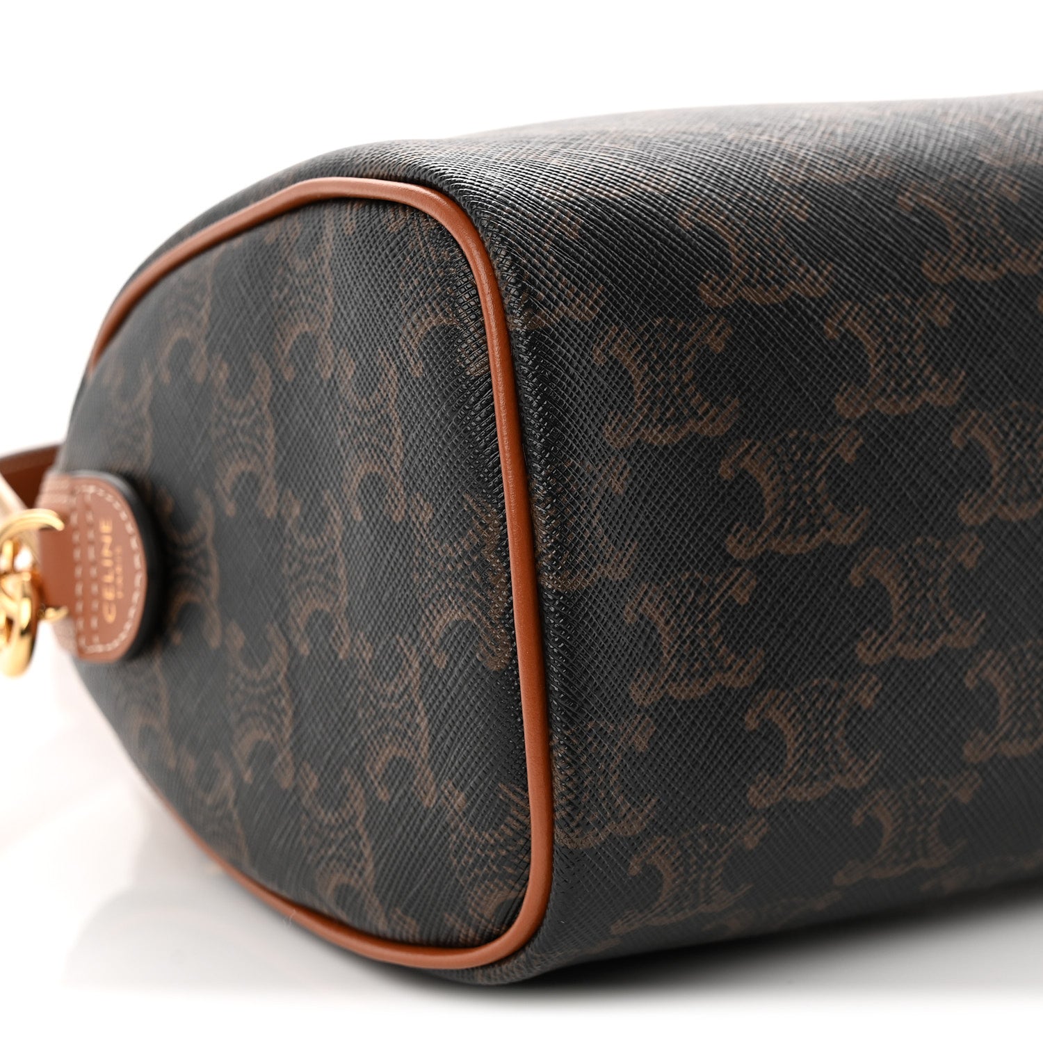 Celine Triomphe Canvas Calfskin Small Boston Bag Tan 8 of 9