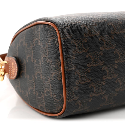 Celine Triomphe Canvas Calfskin Small Boston Bag Tan 8 of 9