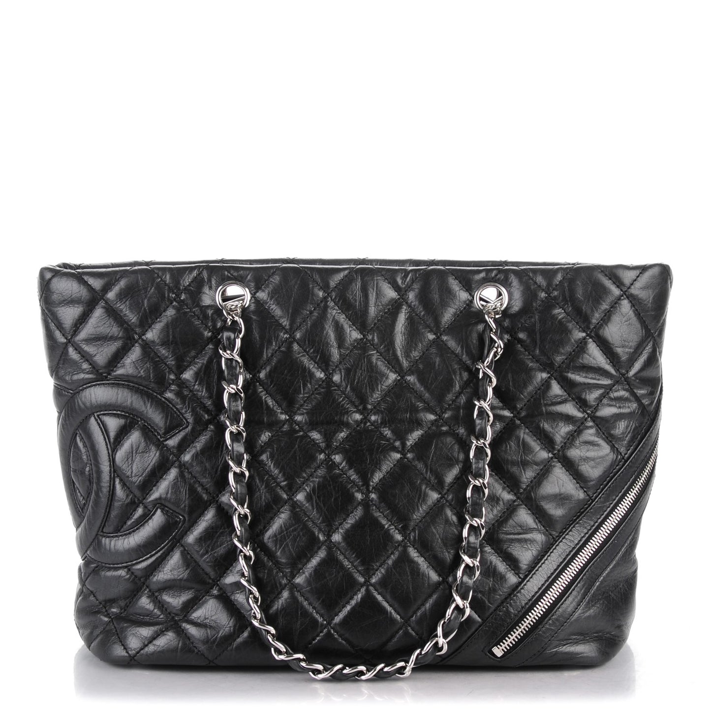 Aged Calfskin Quilted Large Cotton Club Tote Black