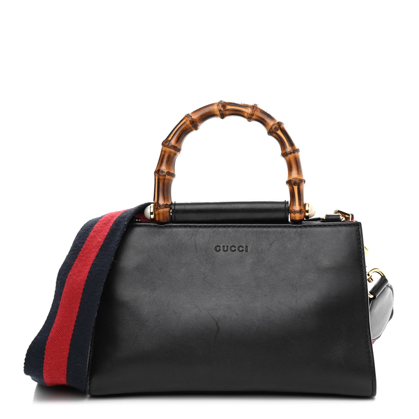 Nappa Bamboo Web Mini Nymphaea Top Handle Bag Black
