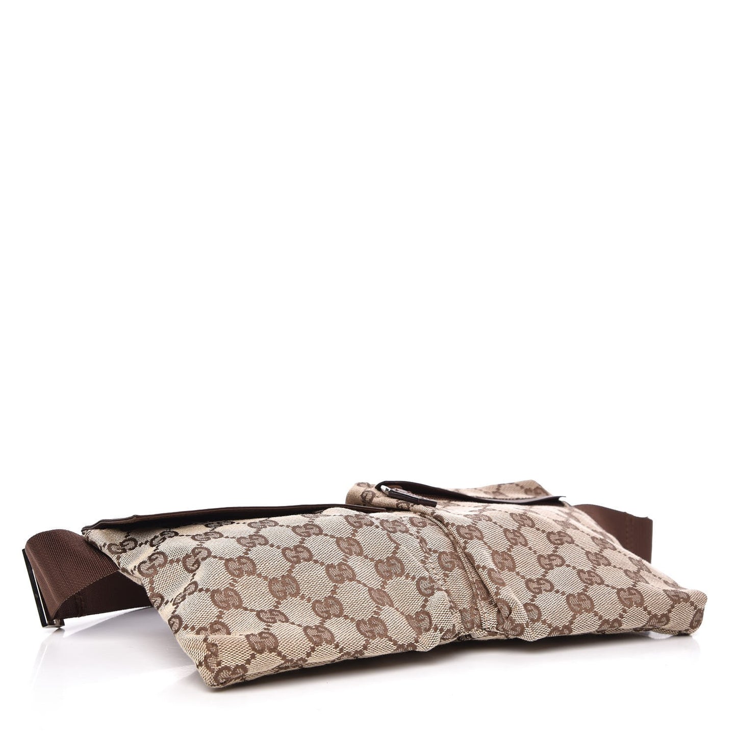 GG Monogram Web Double Pocket Belt Bag Brown