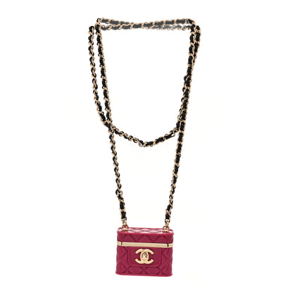 Chanel Metal Resin Lambskin Flap Bag Necklace Pink Gold Black 3 of 6