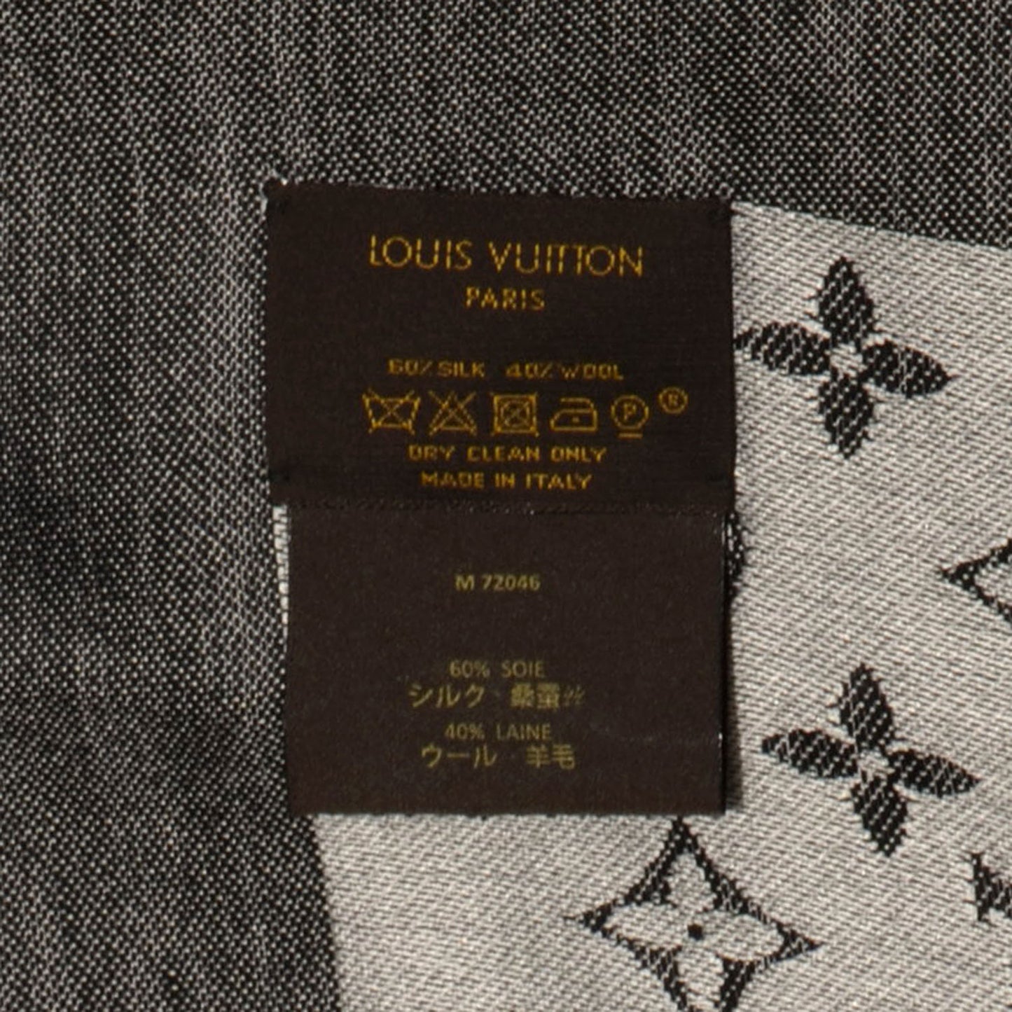 Wool Silk Monogram Denim Shawl Black