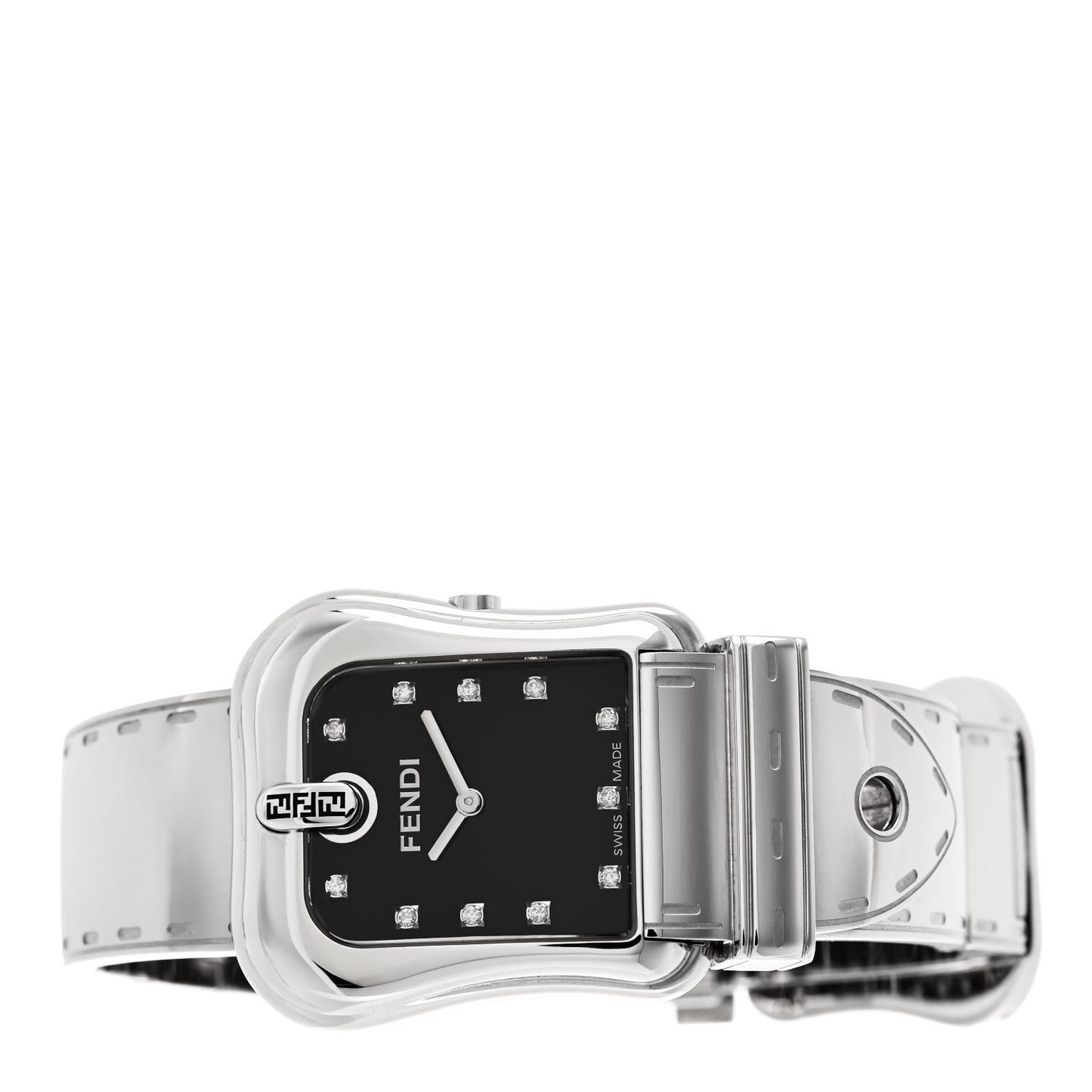 Stainless Steel Diamond 33mm Buckle Quartz Watch Black