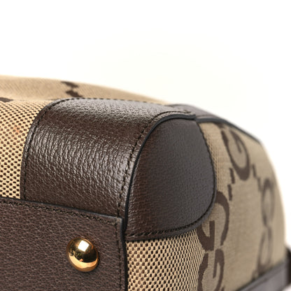 Gucci Monogram Jumbo GG Textured Dollar Calfskin Web Large Duffle Bag Camel Ebony 10 of 10