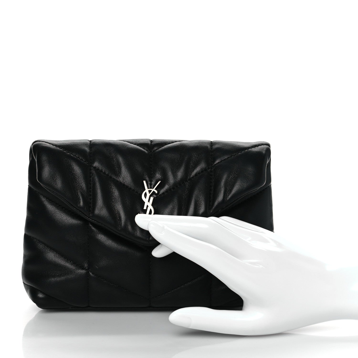 Saint Laurent Lambskin Monogram Loulou Puffer Pouch Clutch Black 2 of 11