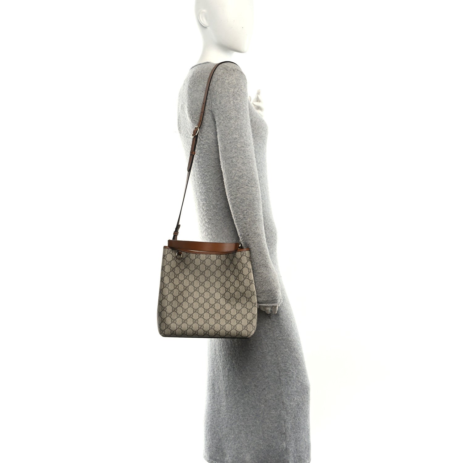Gucci GG Supreme Monogram Medium Emblem Bucket Bag Beige Brown 2 of 9